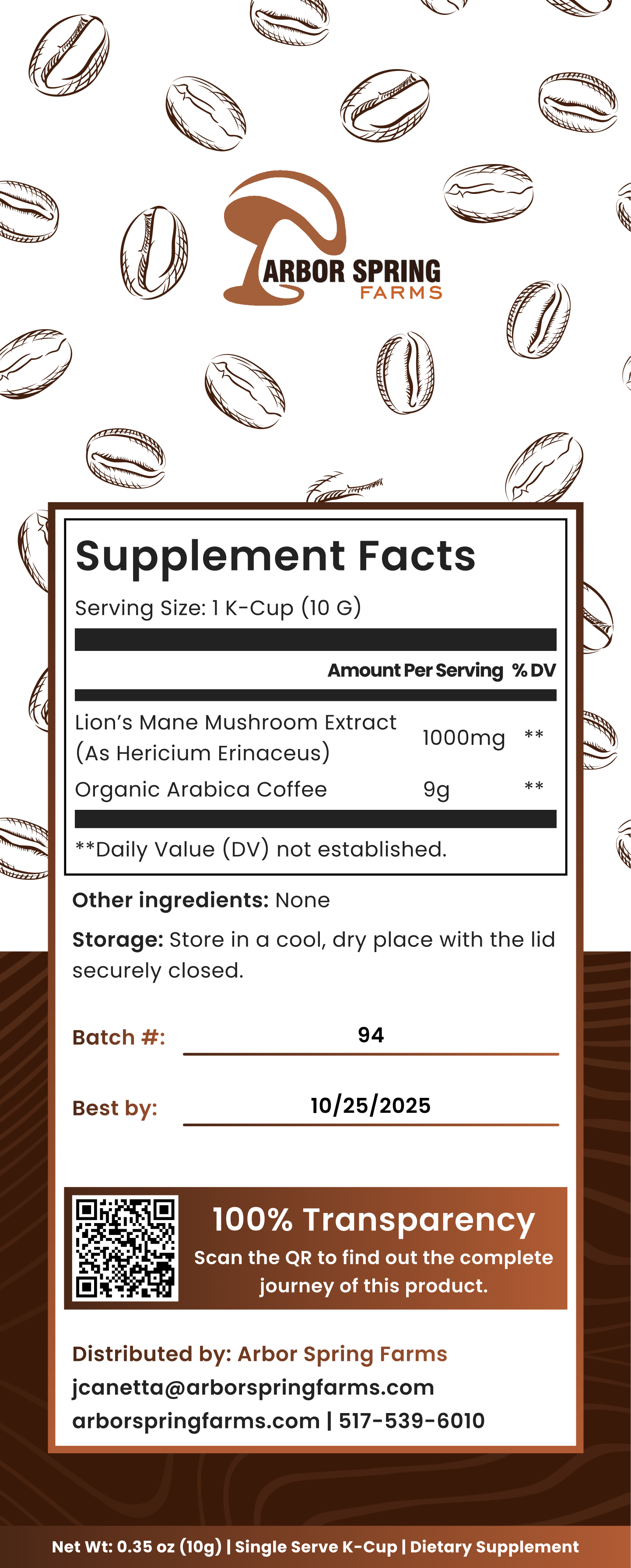 Organic Medium Roast Coffee + Lion’s Mane - 1000mg