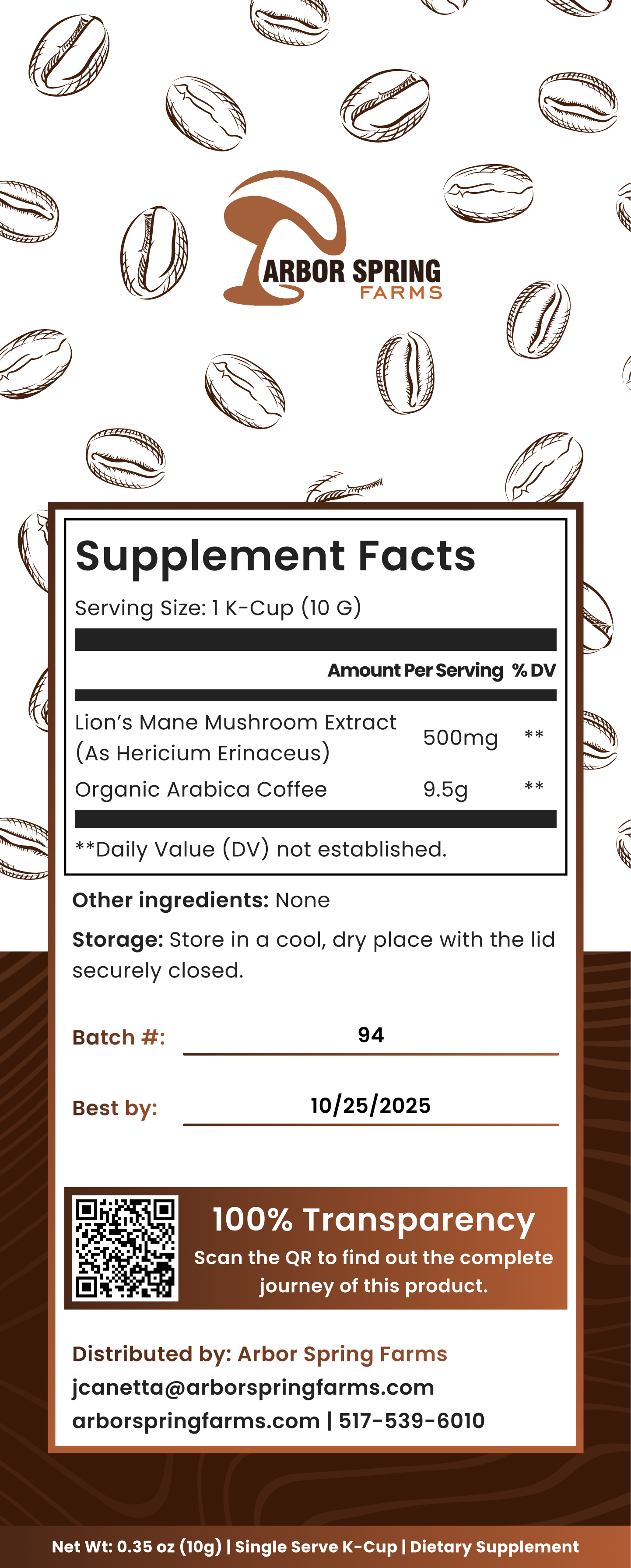 Organic Medium Roast Coffee + Lion’s Mane - 500mg