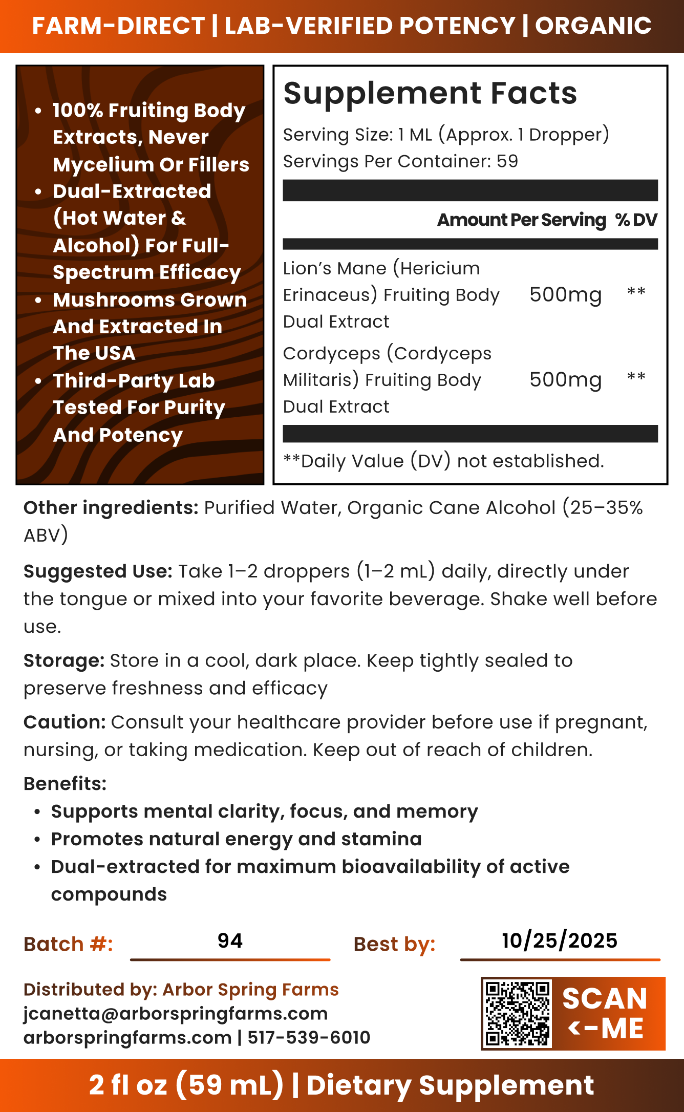 Lion’s Mane & Cordyceps Mushroom Tincture