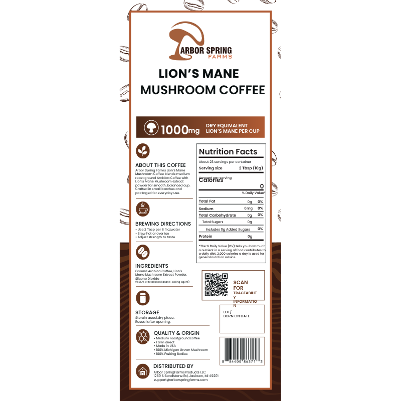 100% Natural Medium Roast Coffee + Lion’s Mane - 1000mg